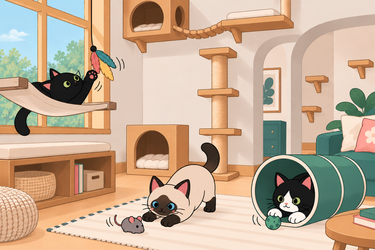 Escena editorial de juego felino que imita una secuencia de caza